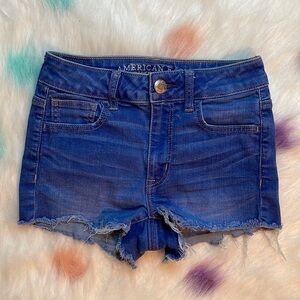 AMERICAN Eagle Outfitters‎ Super Stretch Hi Rise Shortie Blue Jean Shorts